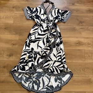 Flying Tomato Boho Black White Floral Wrap Hi Low Dress Size L